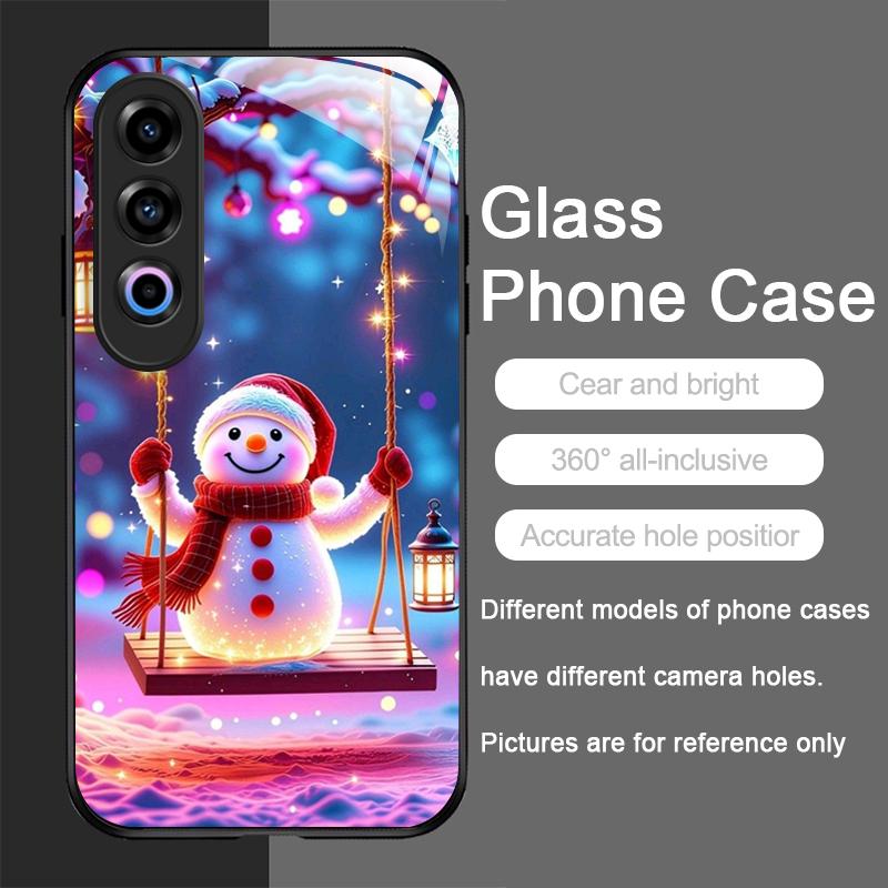 Cute Winter Snowman Christmas Tree Tempered Glass Phone Case for OnePlus 13R 12 11 10 9 Nord CE4 3 2 Lite ACE2 ACE3 Pro 5G Cover