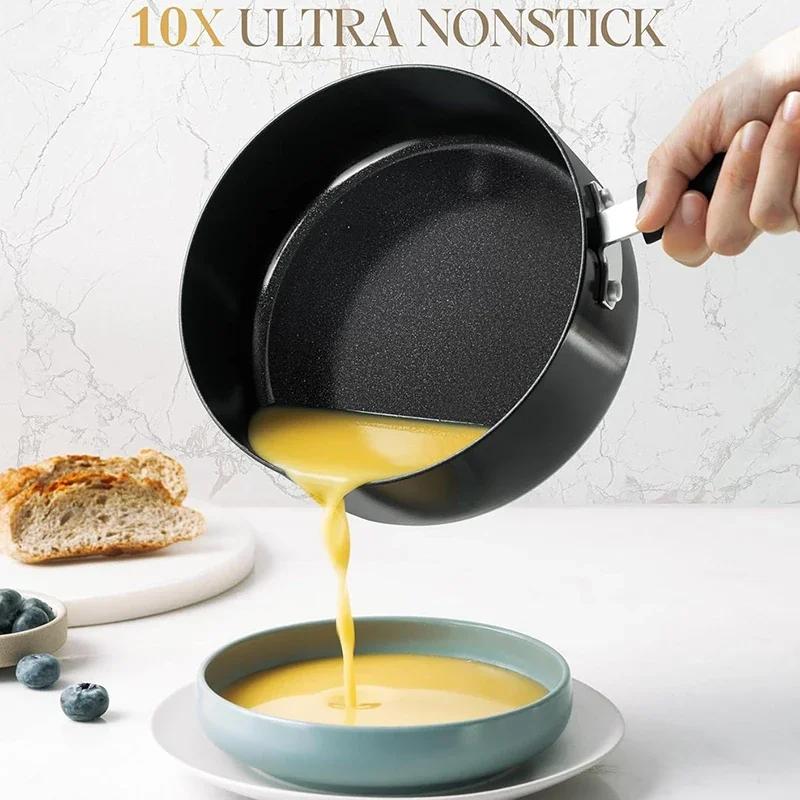 MICHELANGELO Nonstick Saucepan with Lid Black Ceramic Milk Pot with Glass Lid Small Sacuce Pan Gas Induction Cooker Universal