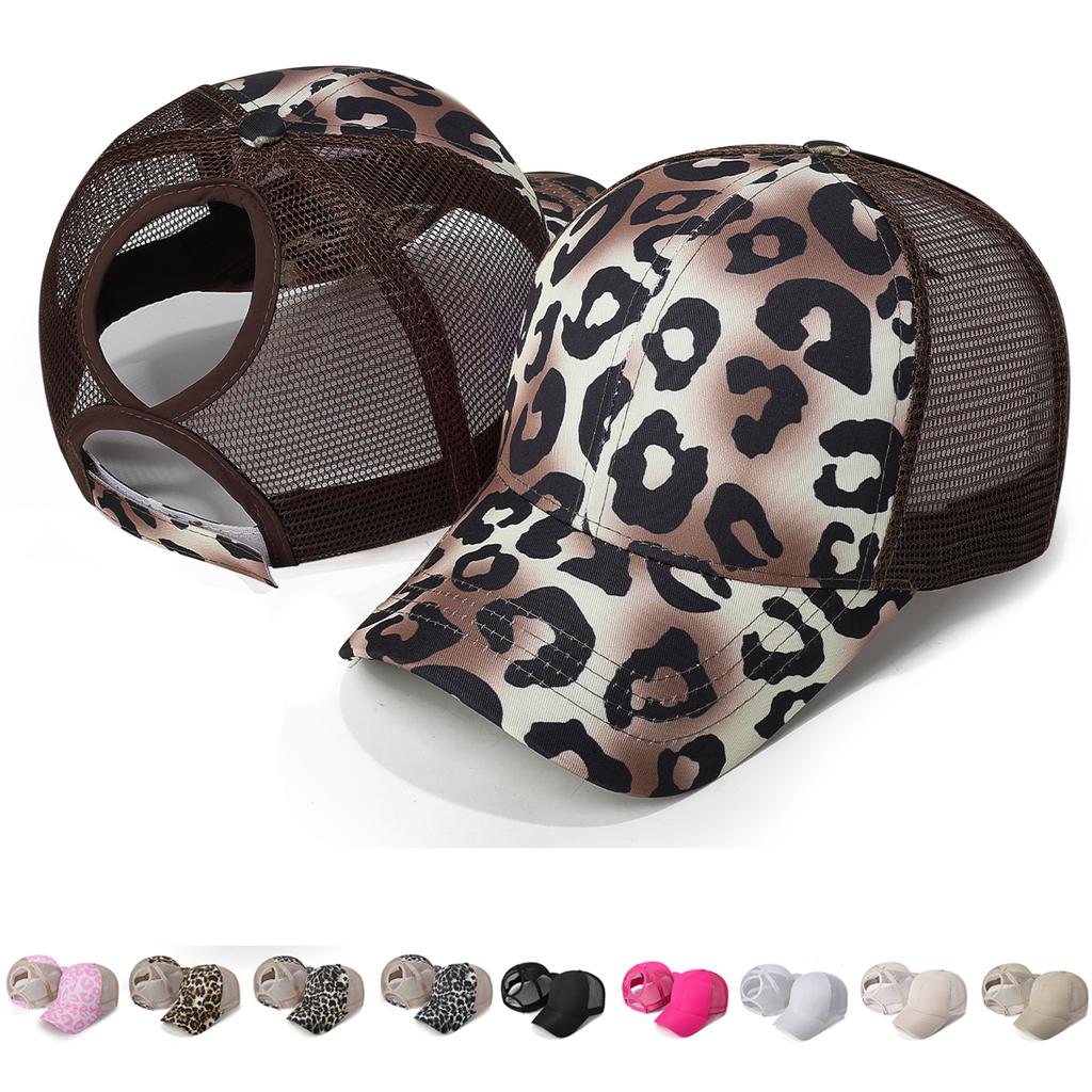 New Ponytail Hole Baseball Cap Solid Summer Fashion Leopard Print Mesh Hat Women's Personalized Velcro Adjustable Hat
