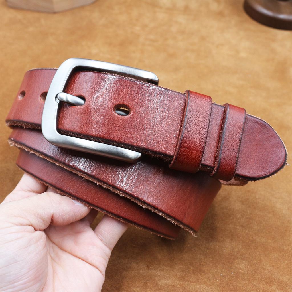 Pure Cowhide Belt Men'S Genuine Leather Retro Casual Cowhide Belt, First Layer Cowhide Pin Buckle Belt Handmade Belt