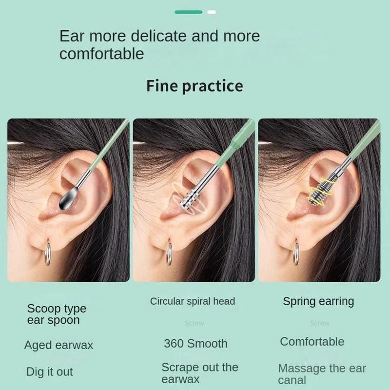 6 Pcs Ear Pick Ear Wax Removal Kit Ear Cleansing Tool Set Ear Curette Cleaner 360° Spiral Design Ear Canal Cleaner Stainless