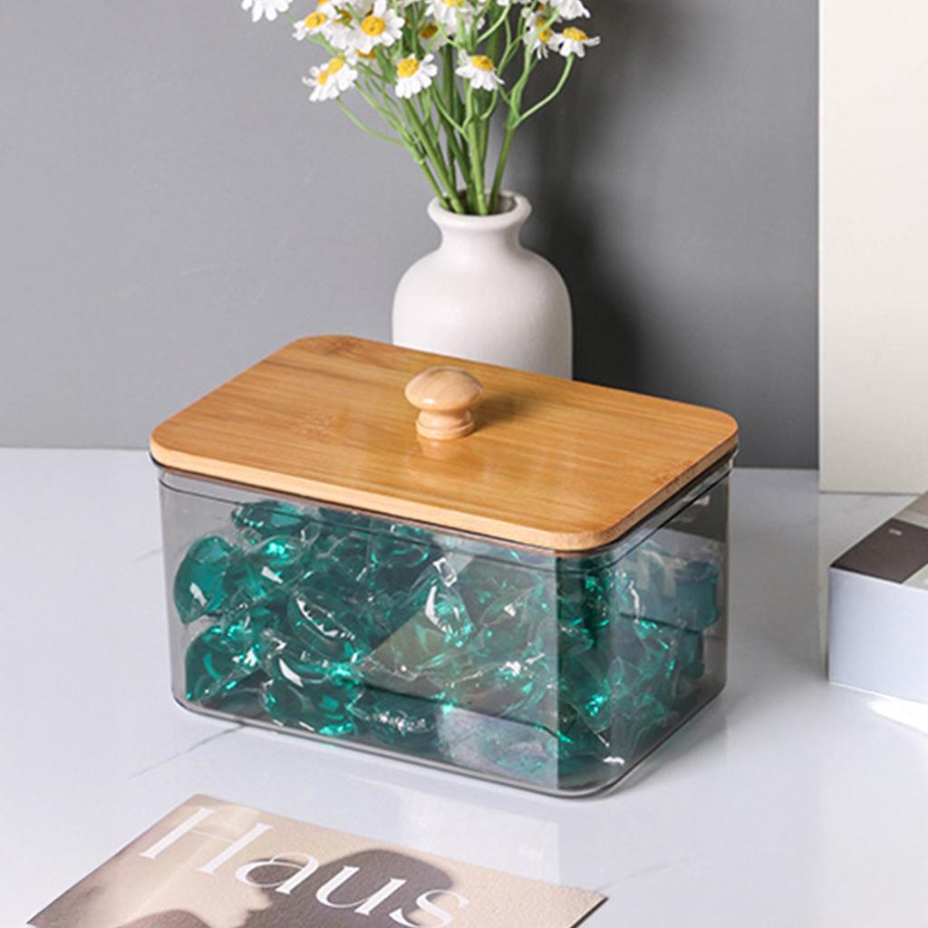Laundry Room Storage Box With Bamboo Lid For Laundry Powder Home Living Room Coffee Table Desktop Creative Cotton Swab Box