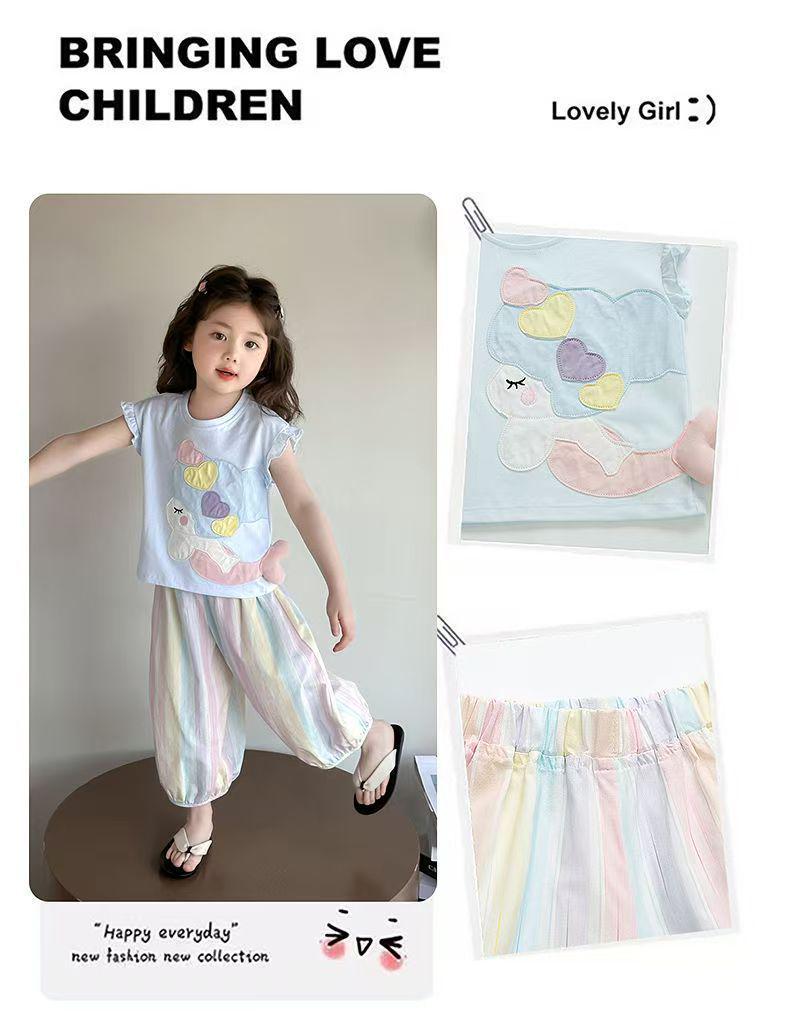 2026 Summer Kids' Cartoon T-shirt & Mosquito-Repellent Pants Set for Girls