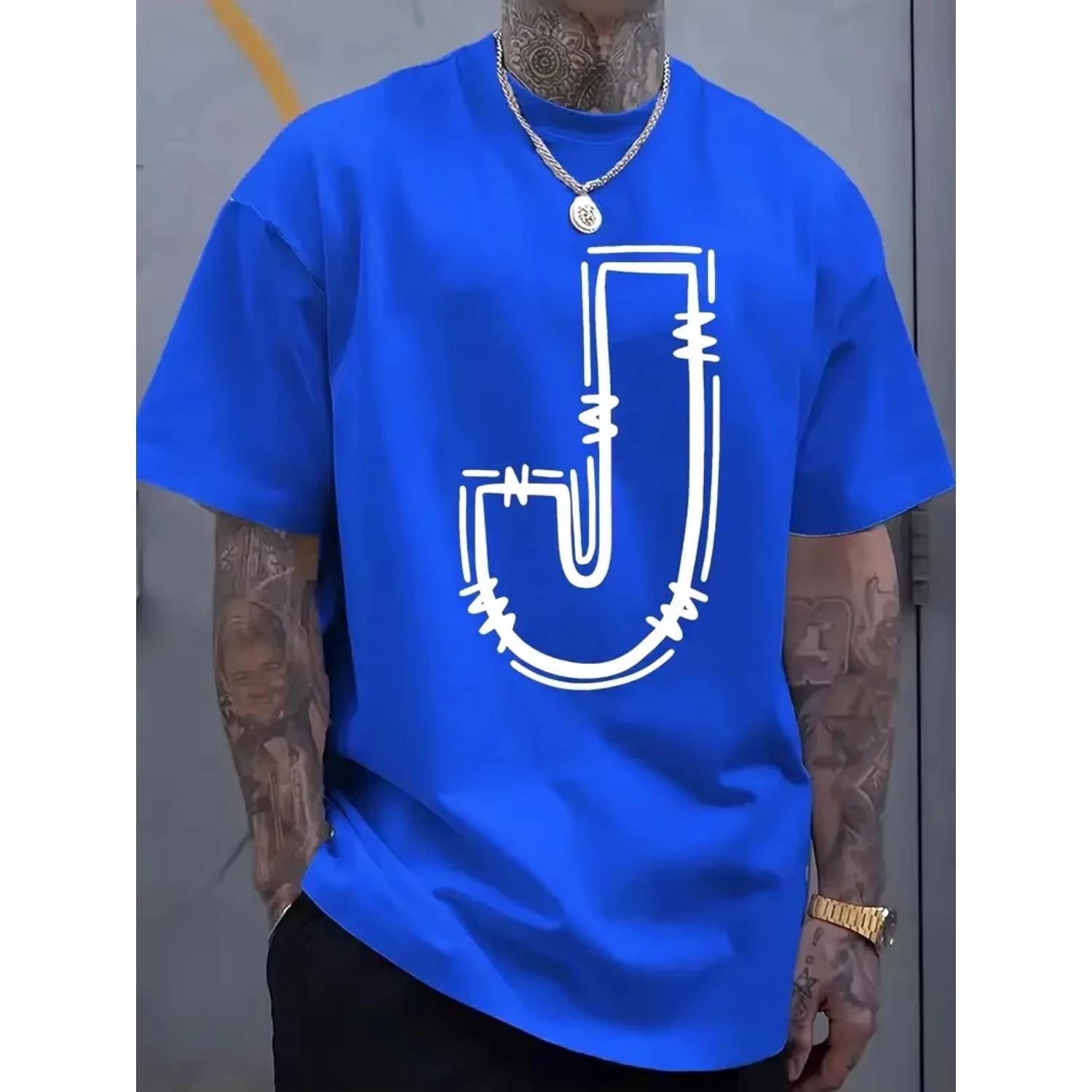 

Men s Casual Cotton T-Shirt with Stylish J-Letter Print - Breathable, Comfort Fit for Spring & Summer Urban Fashion Tees for Men S разноцветный