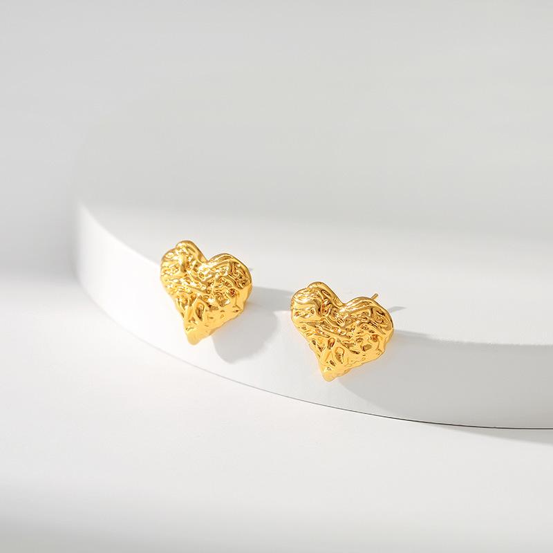Fashion Textured Heart Earrings Irregular Crinkled Design Stud Earrings Jewelry For Women Party And Daily Outfit Matching