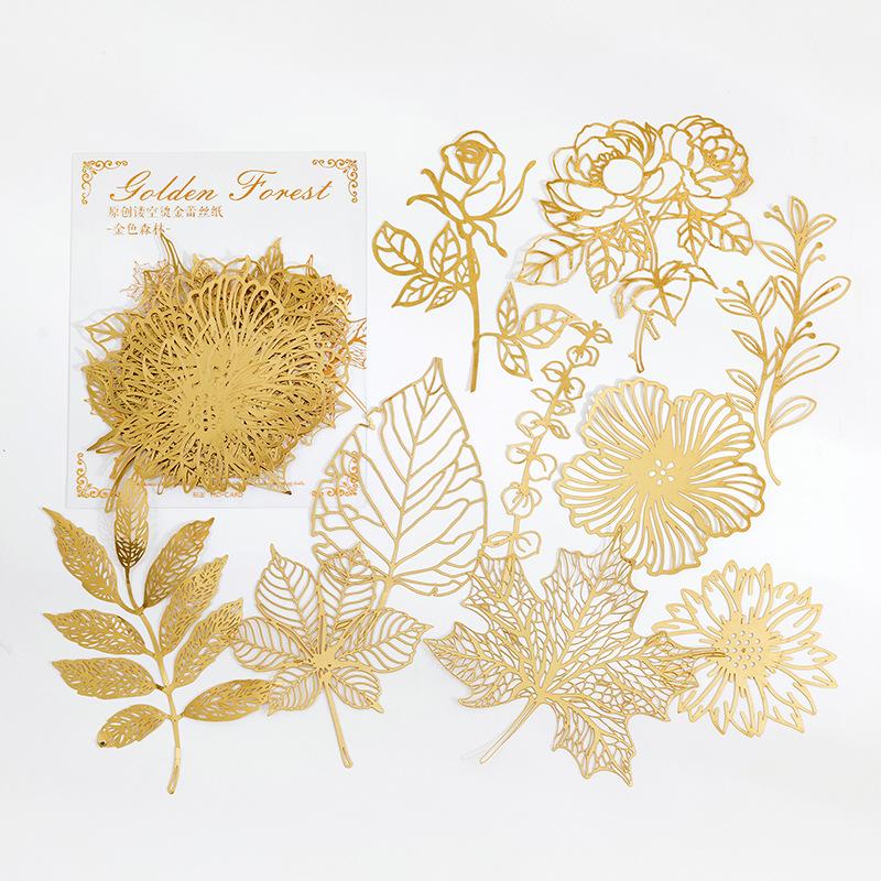 10Sheet Gold-Foil Lace Hollow-Out Material Paper, Exquisite Lace Patterns with Gold Foil for Hand Account, Scrapbook DIY Crafts