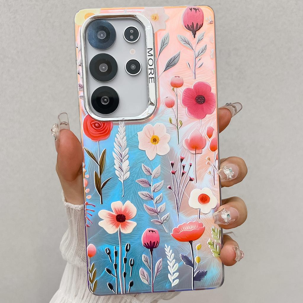 New Electroplated Laser for Apple 16E Mobile Phone Case 15promax Small Floral for Samsung S25Ultra
