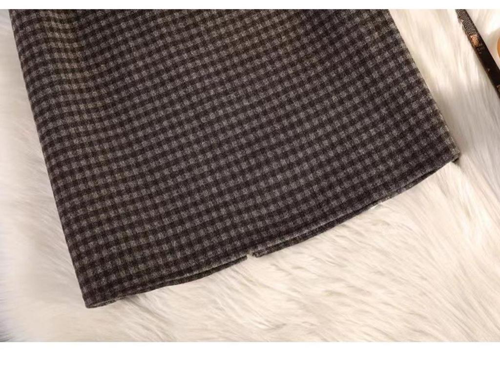 Ultra-Thick Woolen Plaid Midi Skirt - Women's High Waist A-line Bodycon for Autumn/Winter