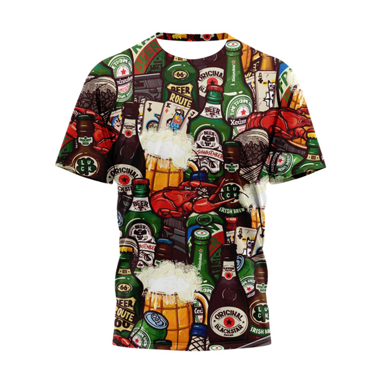 

Модный топ унисекс с круглым вырезом и короткими рукавами с пивным принтом XXXXXXL тёмно-синий