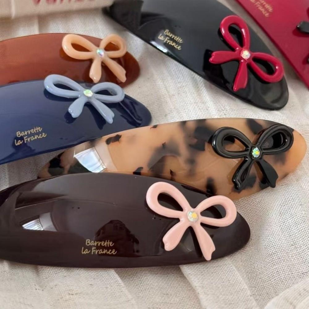 Colorful Bow Sweet Elliptical Acetate Hair Clips Vintage Barrettes Practical