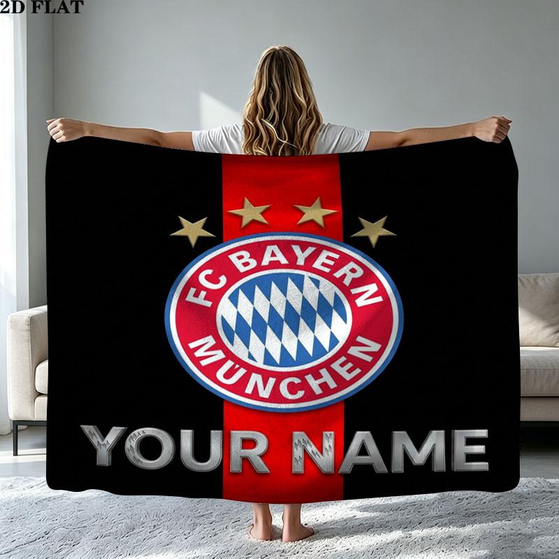 1PC FC Bayern Munchen Custom Name Patterned Flannel Blanket Suitable For All Seasons for Home Decor Warmth and Comfort Gifts Holiday Present