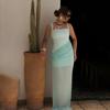 2025 Women's Backless Slim-Fit Dress: European & American Style, Spaghetti Strap, Sexy Shirring Patchwork