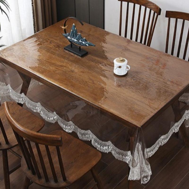 Modern Simple Transparent Lace Tablecloth Waterproof Oil and Scald Resistant Dining Desk Mat Decoration of High End Restaurant