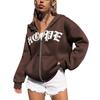 Unisex Oversized Zip-Up Hoodie With Letter Print Cotton Blend Warm Casual Sweatshirt