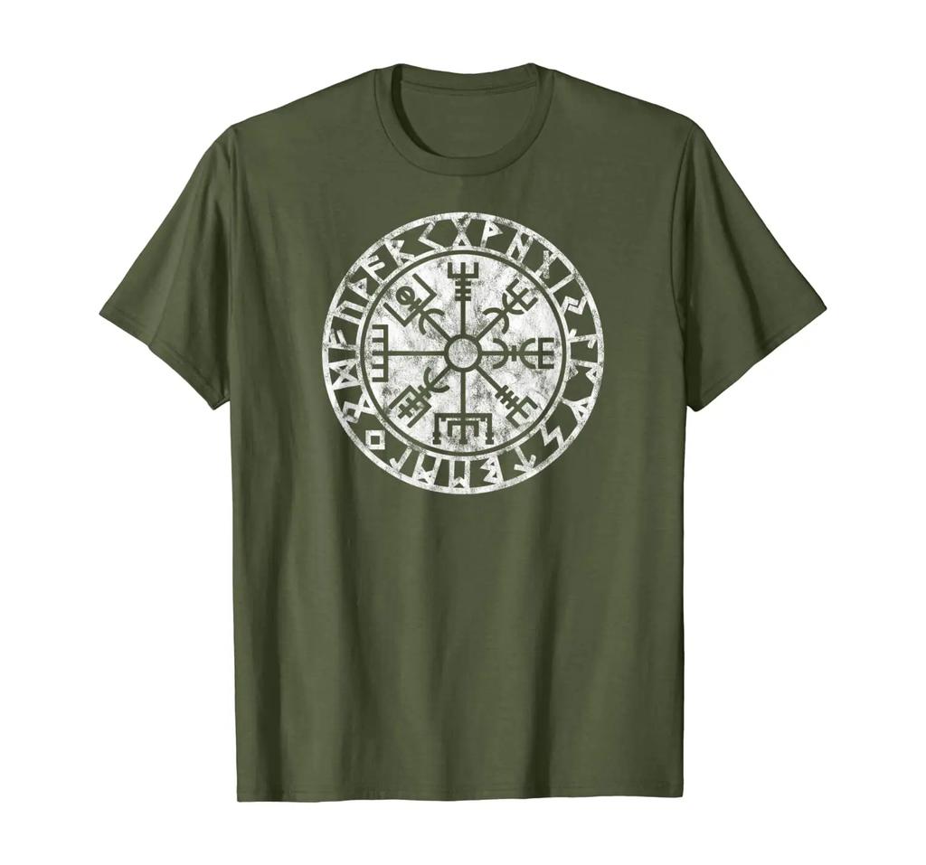Bussola Vegvisir Futhark Rune Nordiche Talismano Maglietta 100% Cotone Girocollo Estate Manica Corta Casual Maglietta da Uomo Taglia S3XL