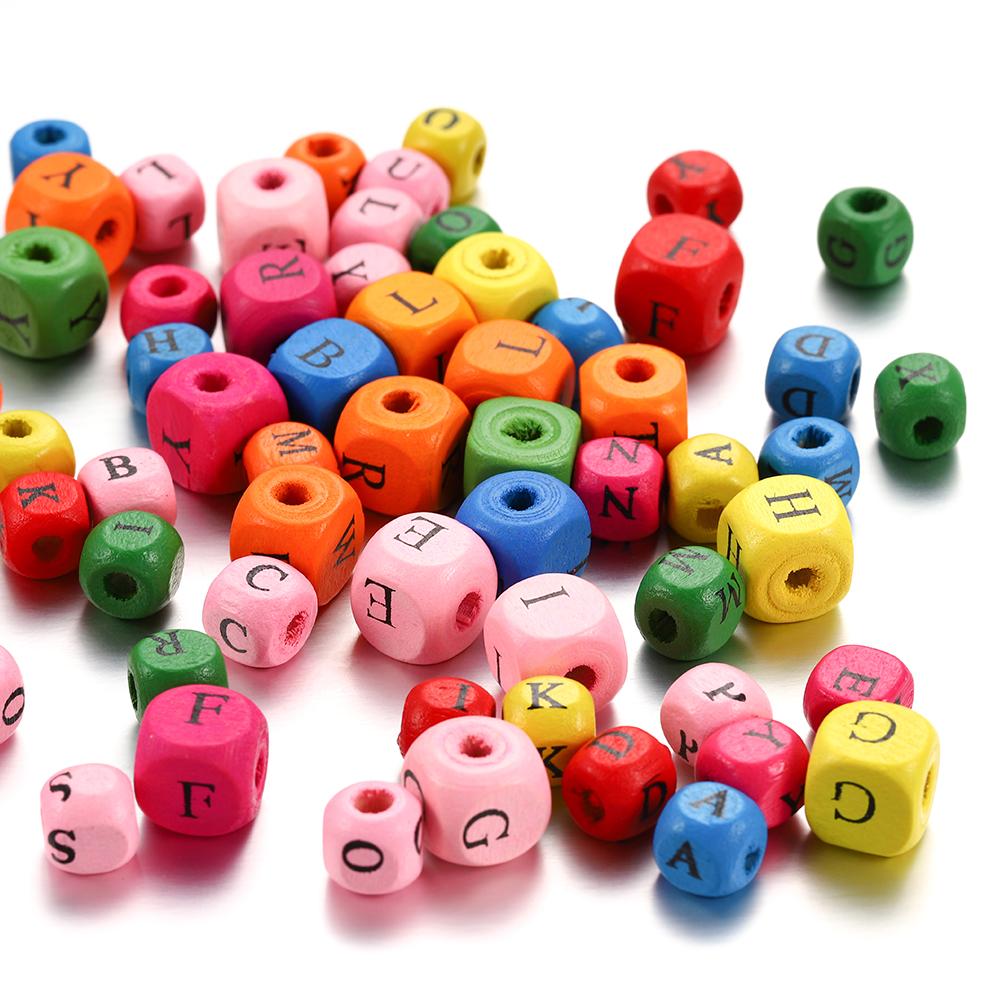 

50pcs 8 10mm Square Wooden Beads Mixed Color Alphabet Letter Spacer Loose Bead For DIY Jewelry Making Findings Supplies Bracelet 10mmX50PCS