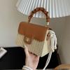 New pleated straw bag pastoral shoulder bag trendy fashion small square bag messenger bag