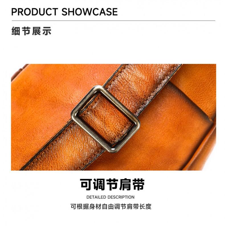 Simple Versatile Top Layer Cowhide Men's Chest Toe Cover Handmade Genuine Bag Crossbody