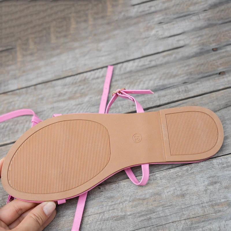 Fashion Fashion Solid Color Buckle Decorated Open Toe Women's Sandals 2025 Summer Flat Soles and Comfortable Outer Wear Shoes Zapatos
