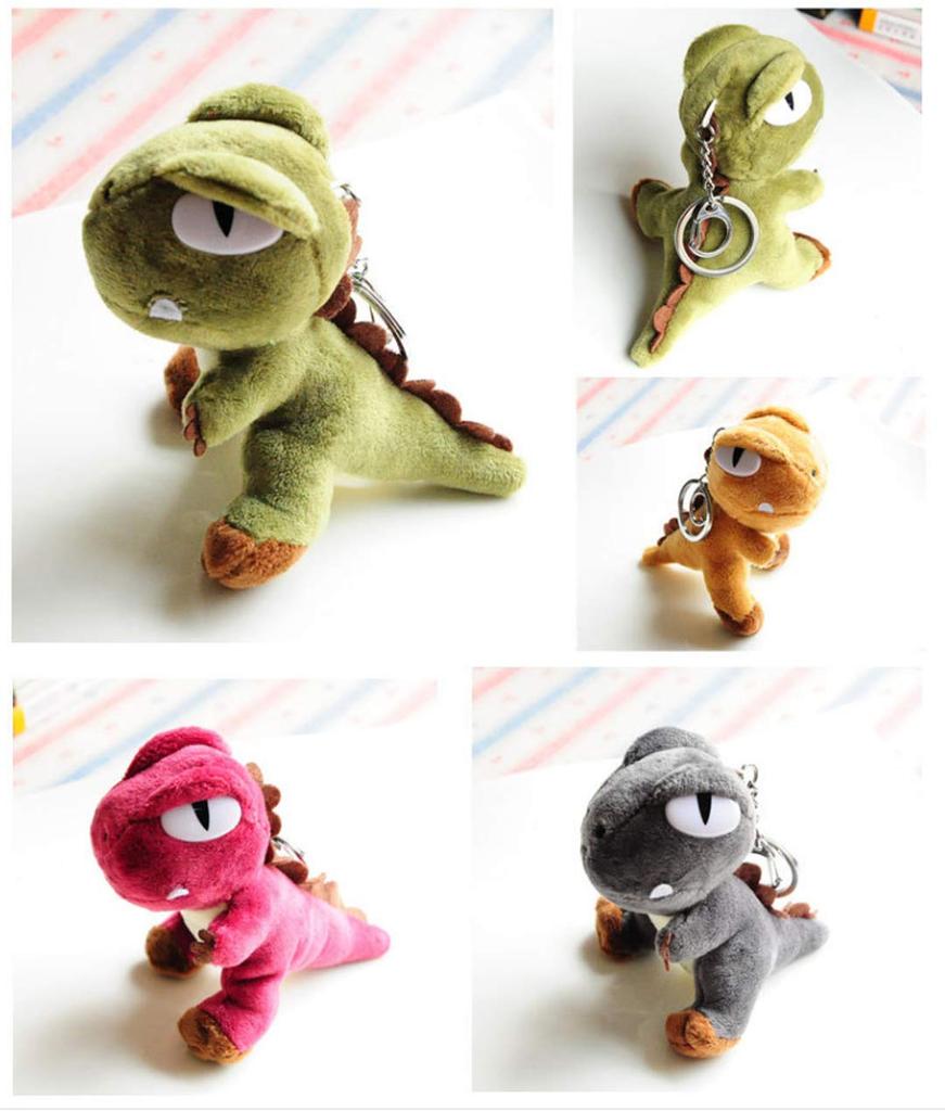 Gdy Set of 2 Dinosaur Keychains, Cute Plush Bag Charms, Hanging Toys, Birthday Gifts, Back To School Gifts (Red + Gray)