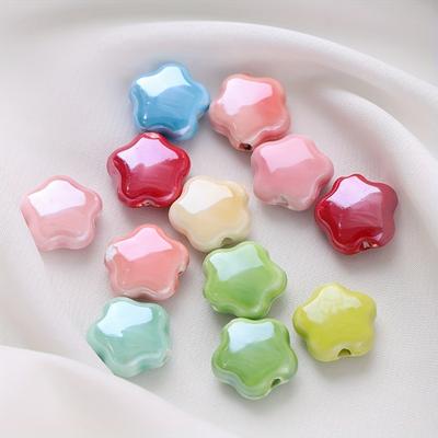 Handwerk Nähprodukte Keramik Blumen Abstandshalter Perlen DIY Schmuck Rosa Bunt Glänzend