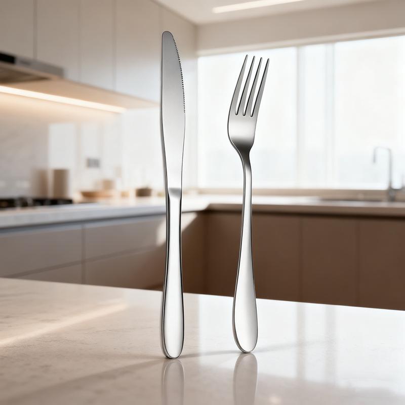 Set di posate a tre pezzi in acciaio inossidabile - Coltello da bistecca, forchetta e cucchiaio per cucina occidentale