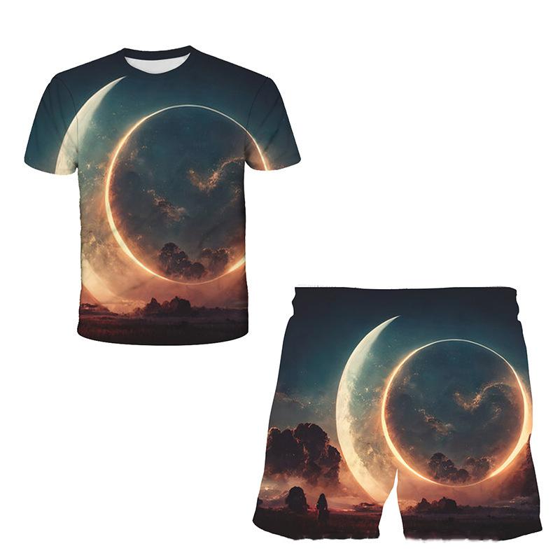 Sommer Neu Weltraum Planet Muster 3D Druck Trainingsanzüge Herren Damen Kurzarm T-Shirt Shorts Sets 2 Stück Sportanzüge Herrenbekleidung