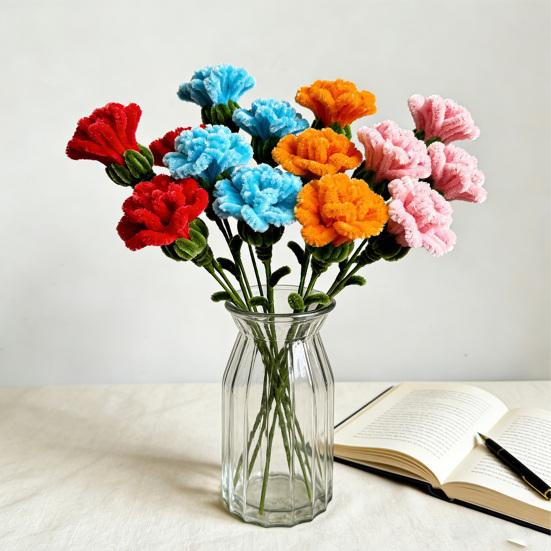 Fertiger Pfeifenreiniger Künstliche Nelke Handgefertigt Konserviert Künstlicher Blumenstiel Plüsch-Drehstock Florale Dekoration Geschenk für Frauen zum Muttertag