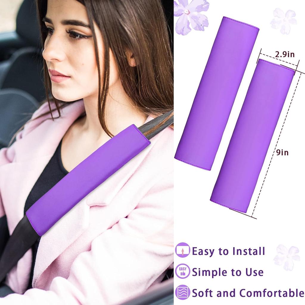 Frienda 10 Pcs Leather Steering Wheel Cover Set For Women 14.5-15 Inch Car Accessories With Seat Belt Shoulder Pad Seatbelt Cover Cup Holder Start