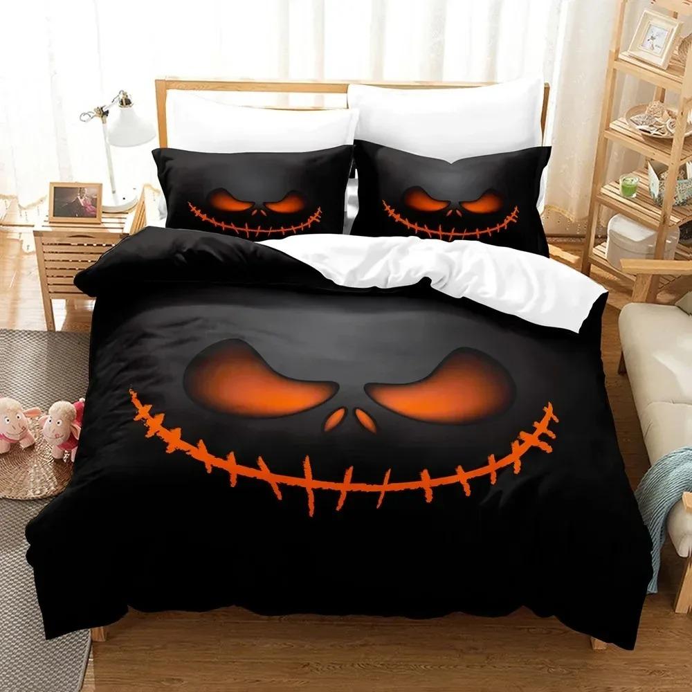 Comforter Halloween Bedding Set Kingqueen Size Cartoon Pumpkin Lantern Castle And Bat Dark Horror Night Polyester