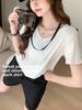 Casual Summer T Shirt For Women With V Neck And Snowflake Cotton Material