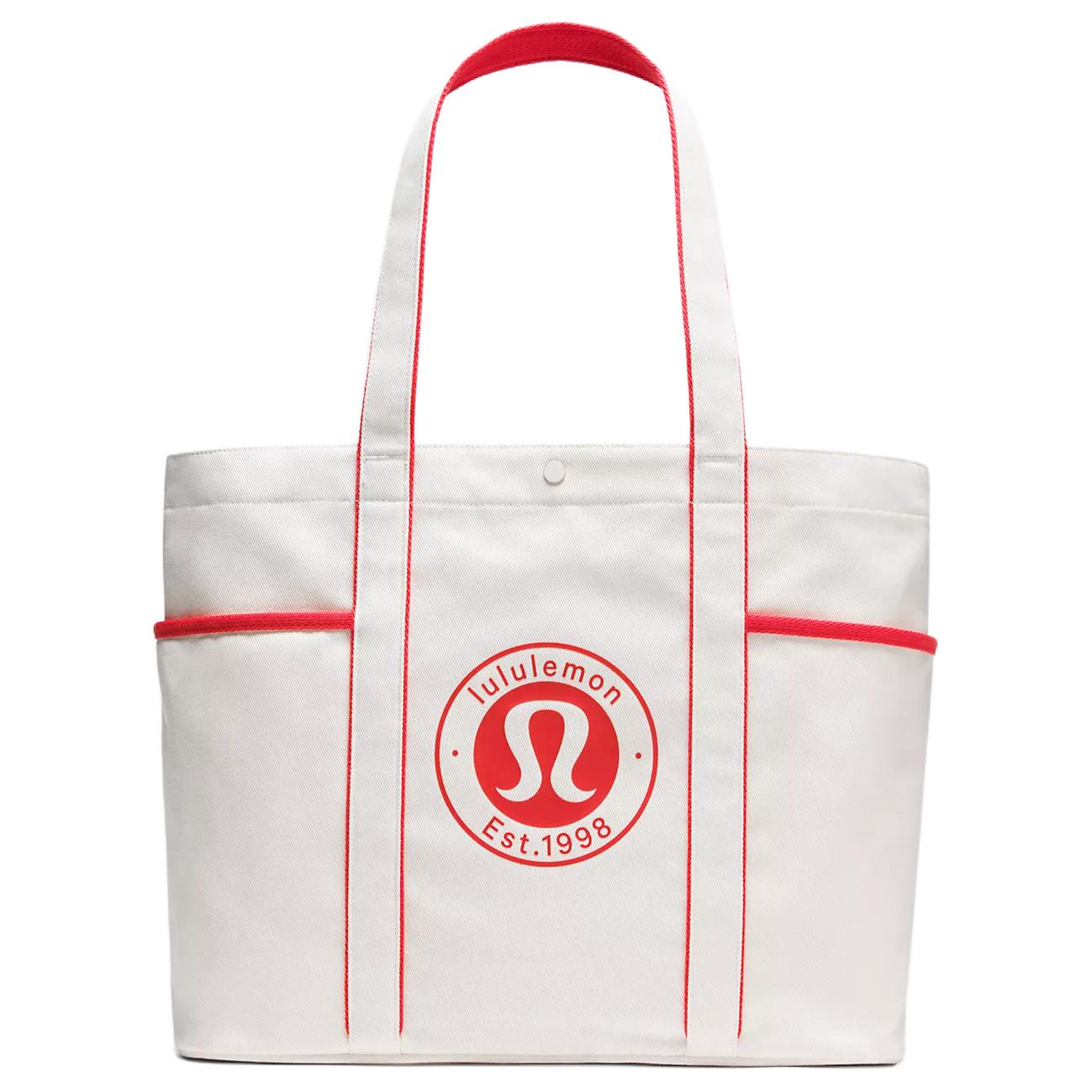 Lululemon Daily 20L Multi-Pocket Logo Tote Bag Women Tote Bags Natural Red LU9BN2S-072120 Natural & Red