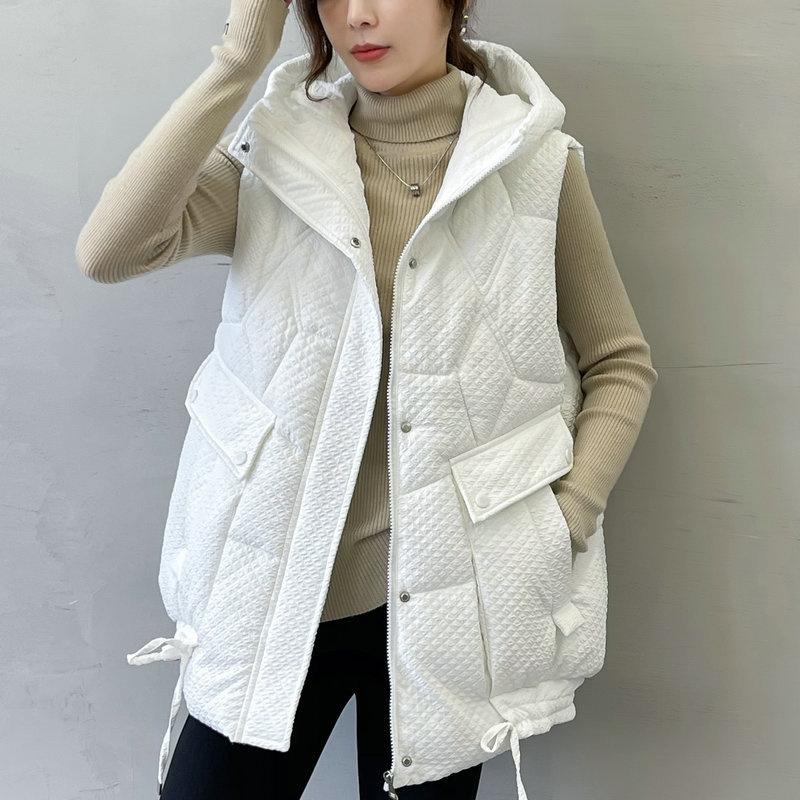 Autumn Winter Women's Vest Jacket Down Cotton Vest All-match Hooded Sleeveless Loose Female Waistcoat Outwear Tops
