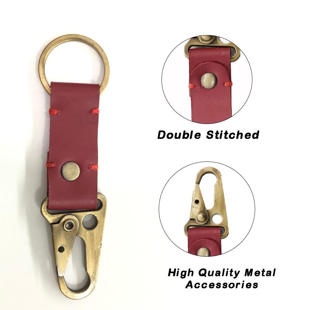 RSINC Full Grain Handmade Leather Keychain | Metal Fittings | Brass Finish Red B0DSW8KJ6X