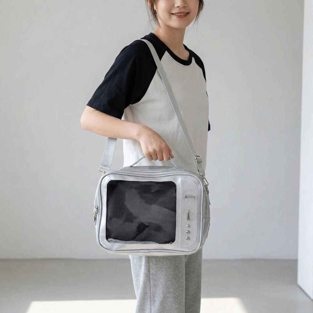 Large Capacity Transparent Layer Ita Bag PU Shoulder Bag Fashion TV Model Backpack DIY