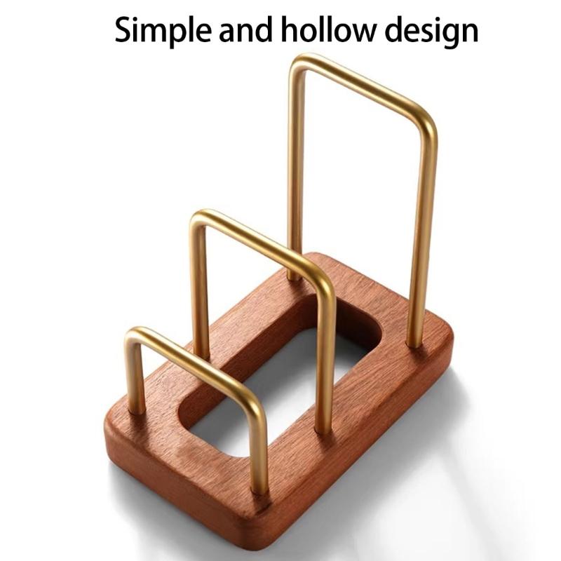 Prostorově úsporný držák na krájecí prkénka s protiskluzovou dřevěnou základnou, úložný stojan na desku na krájení na pracovní desku