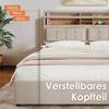 Teen Bed Double with 4 Drawers & Usb C Socket, Upholstered Person 160x200cm, Height Adjustable Headboard, Slatted Frame Made of Wood (without