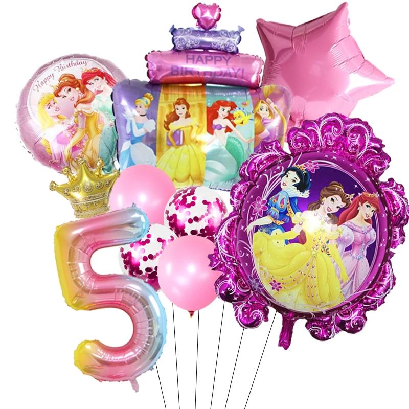Princess Cinderella Belle Mermaid Balloons 32Inch Number Birthday Party Decoration Princess Helium Balloon Set Girls Baby Shower