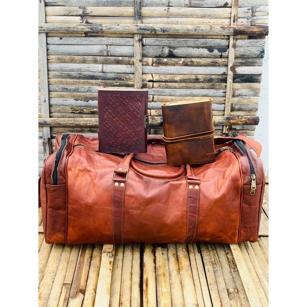 Leather Large Duffle Travel Bag Handmade Real Goat Leather With 2 Journal's Gift