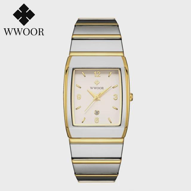 

WWOOR Luxury Men s Watches Square Gold Quartz Watch for Man Stainless Steel Date Waterproof Wristwatch белый/серебряный