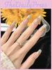 Stylish Forest Mist Color Handmade Ice Transparent Nail Stickers With Marble Pattern Long Style Removable