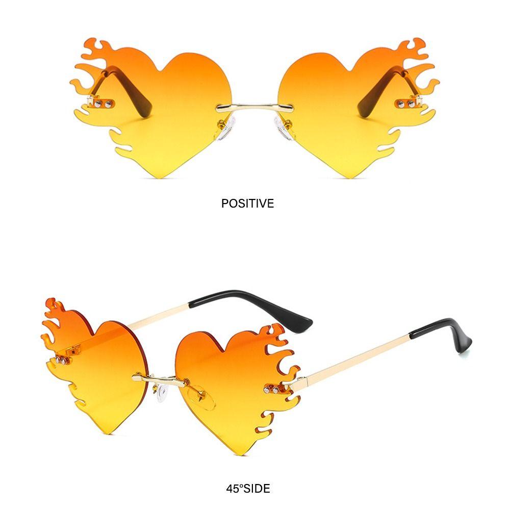 Costume Accessories Fire Heart Shaped Sunglasses Rimless Halloween Glasses  for Women & Men