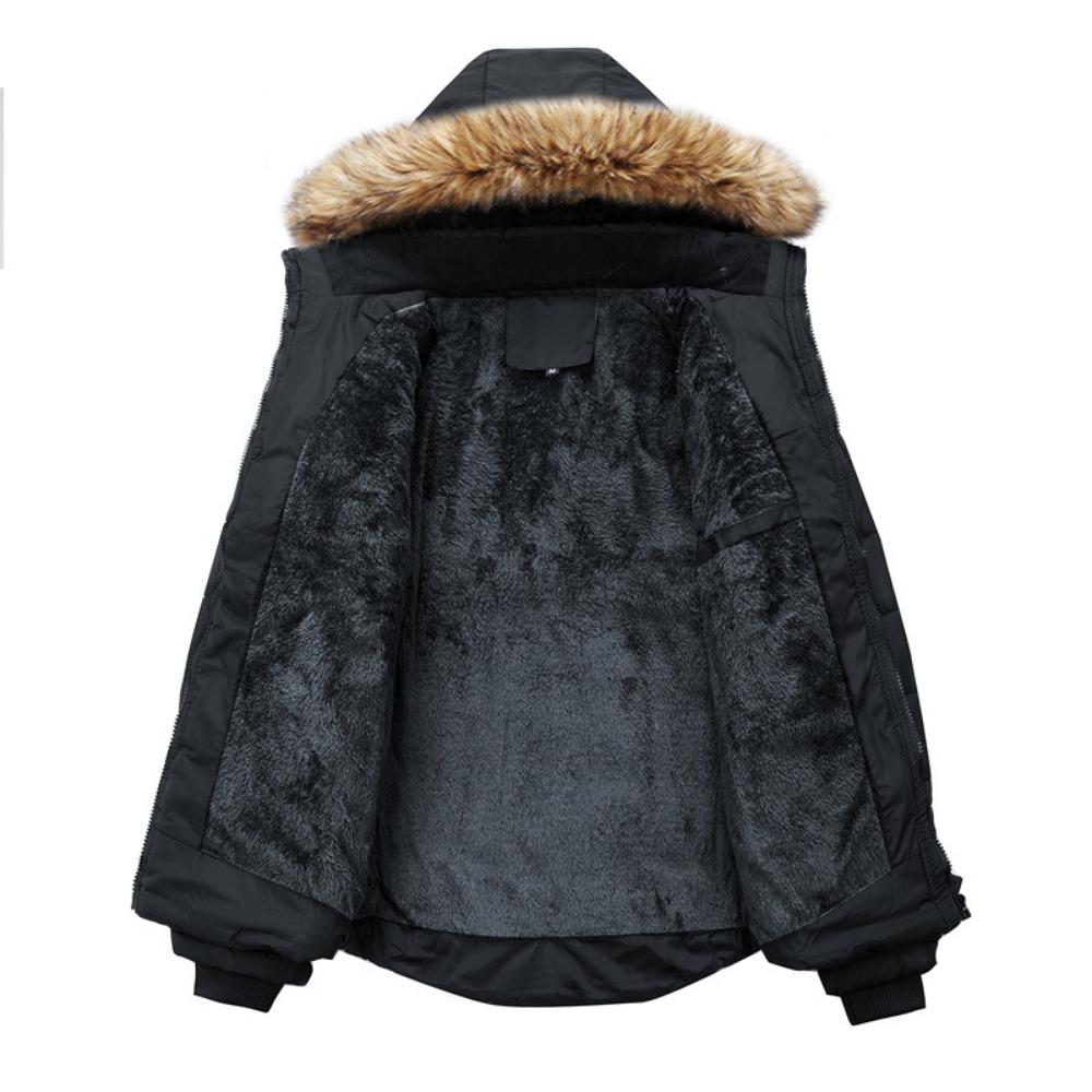 Men's Warm Winter Overcoat - Thick Warm Cotton Jacket, Fur Collar Hooded Parka & Down Jackets Outerwear