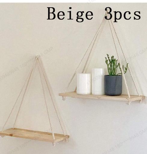 1/3pc Wood Swing Hanging Rope Wall Mounted Floating Shelves Home Living Room Wall Shelf Sundries Storage Outdoor Garden Decor