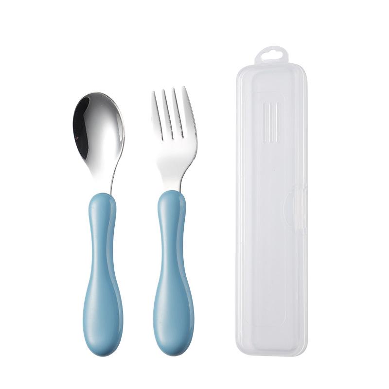 304 Stainless Steel Children's Portable Fork and Spoon Set Mother and Baby Tableware Small Gourd Handle ABS Short Handle