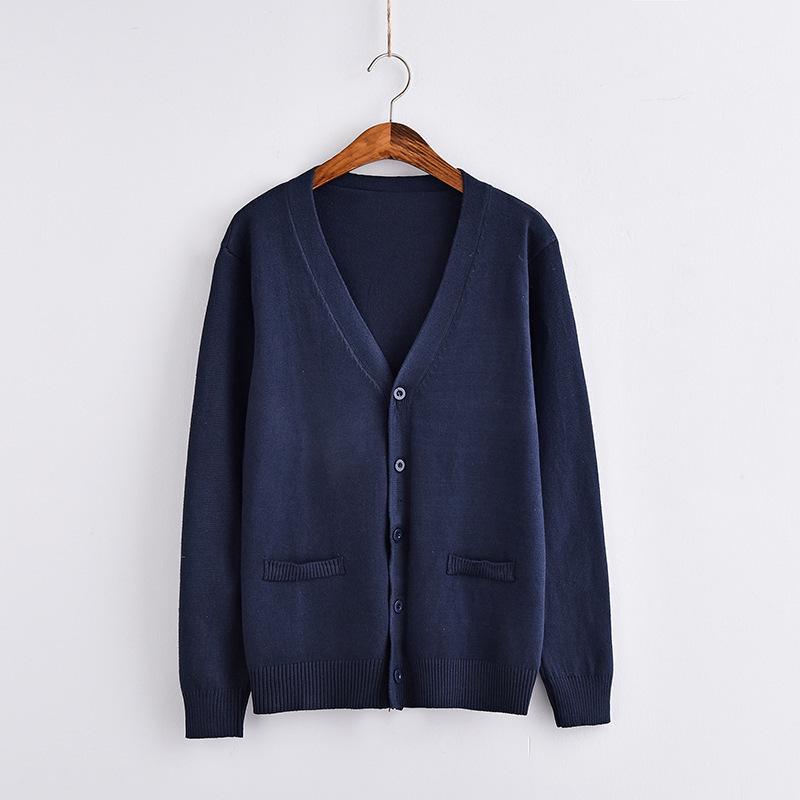 Japanese Style V-Neck Long Sleeve Knit Cardigan - Solid Color Academy Uniform