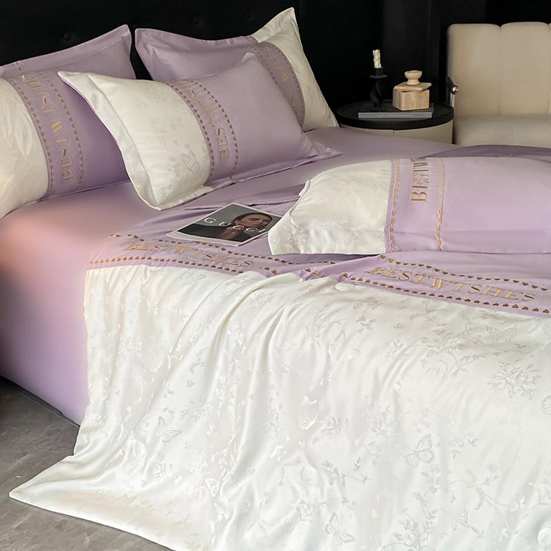 Sleepy Grace Ice Silk Embroidered Splicing Jacquard Water Washed Tencel Summer Quilt Set of Four