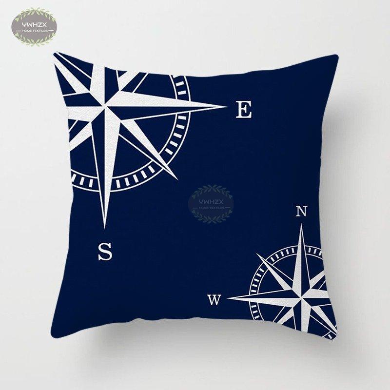 Compass Anchor Pattern Pillowcase Peach Skin Blue Mediterranean Style Gift Living Room Sofa Home Decor Car Seat Cushion Cover