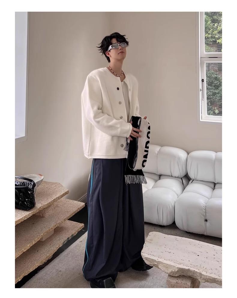 Męski kardigan dzianinowy z wysokiej półki, zapinany na zamek, z okrągłym dekoltem - Jesienno-zimowy styl leniwy