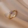 Cute Romantic Purple Four Leaf Zircon Flower Adjustable Rings for Women New Charm Gold Stainless Steel Finger Jewelry Gift